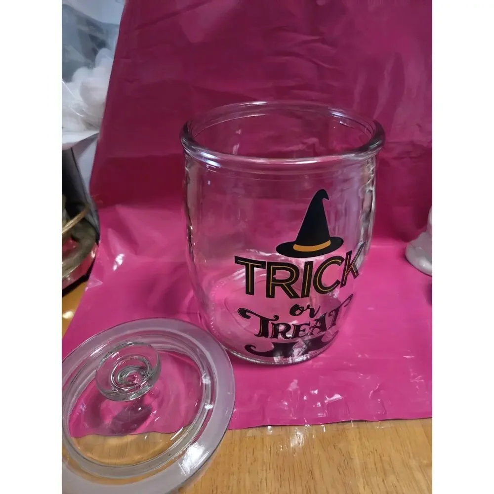 Trick or Treat Halloween Glass Canister Candy Jar